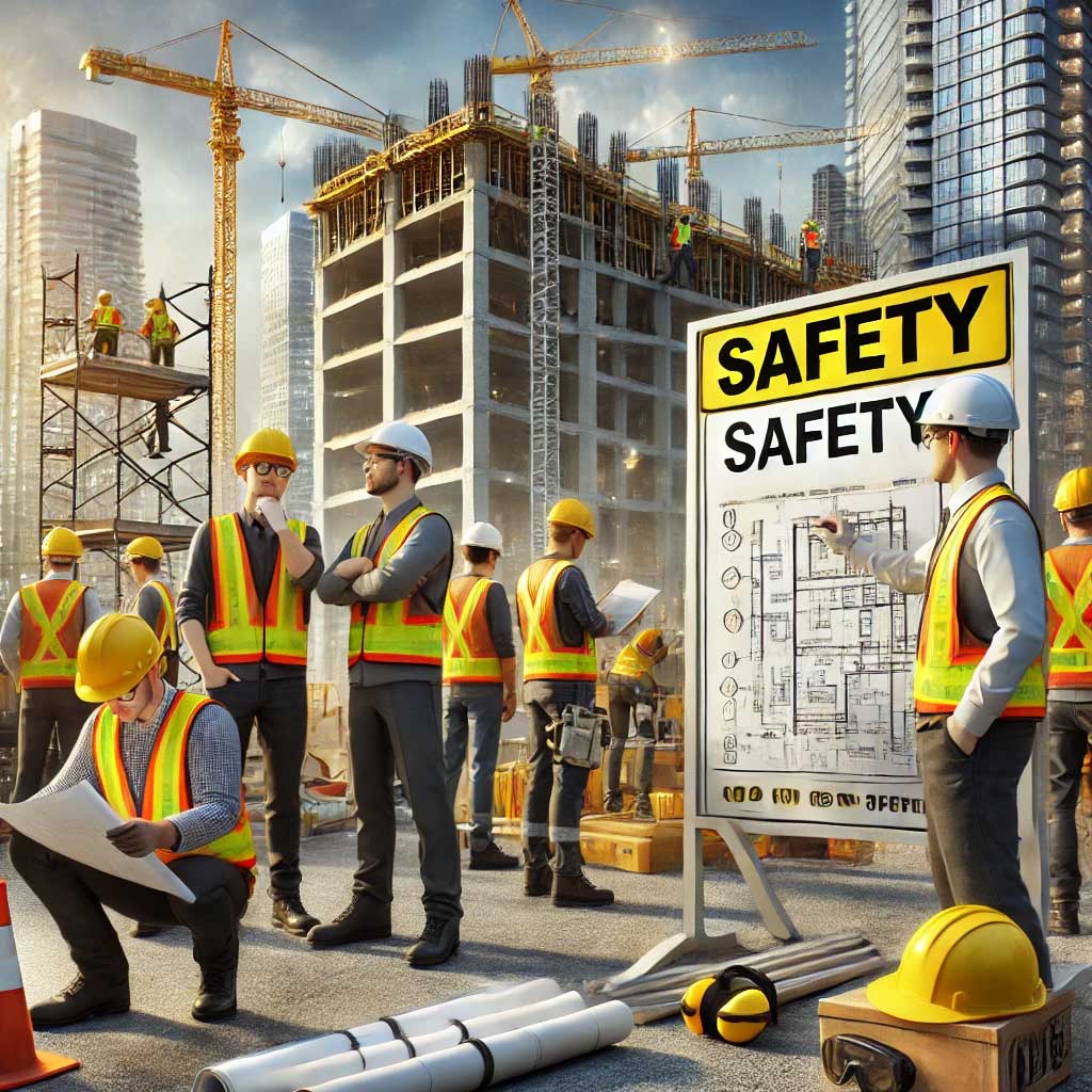 Construction Safety in Toronto – Workers in PPE ensuring site compliance and safety.